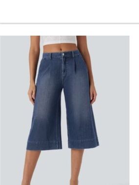 HALARA Dark Blue Denim Culotte Crop Jeans
